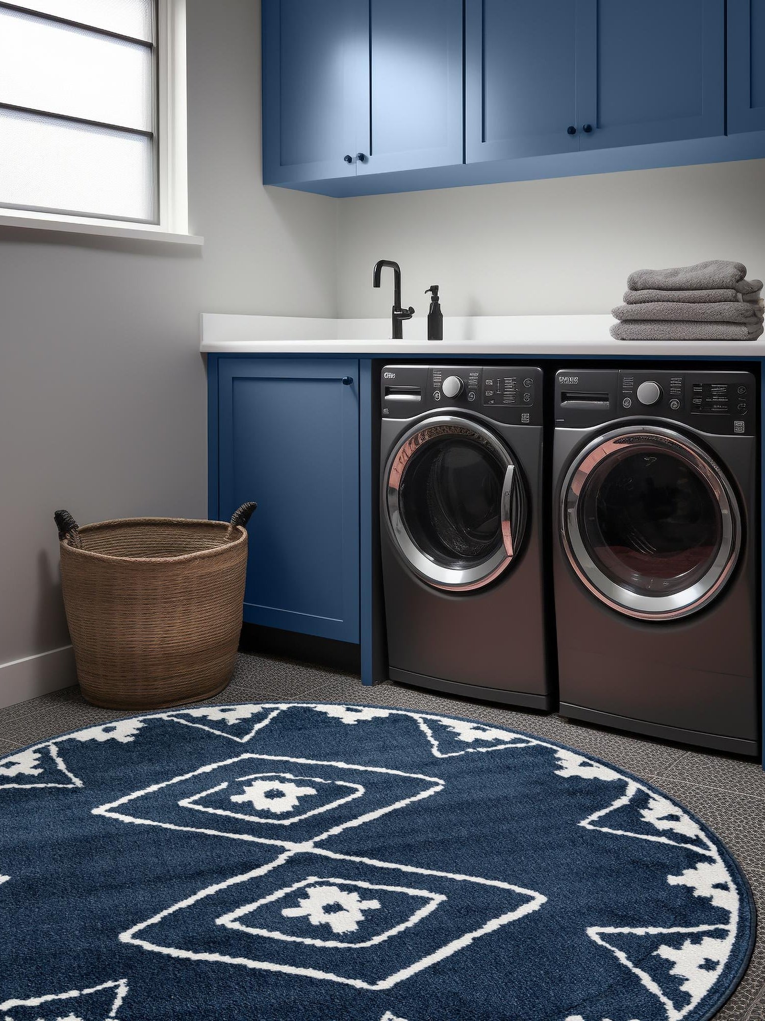 Blue 4' 1 x 4' 1 Norge Round Area Rug 100% Polypropylene Easy Clean Non Shed Stain Resistant Modern Carpet for Home Interior Design for Sale at Rug Engine