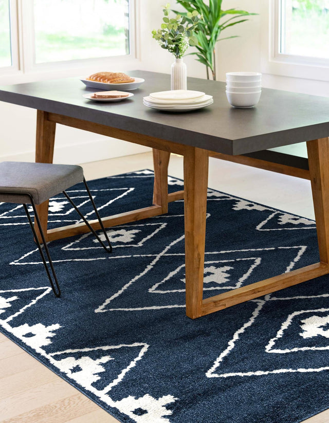 Blue 7' 10 x 10' Norge Rectangle Area Rug 100% Polypropylene Easy Clean Non Shed Stain Resistant Modern Carpet for Home Interior Design for Sale at Rug Engine