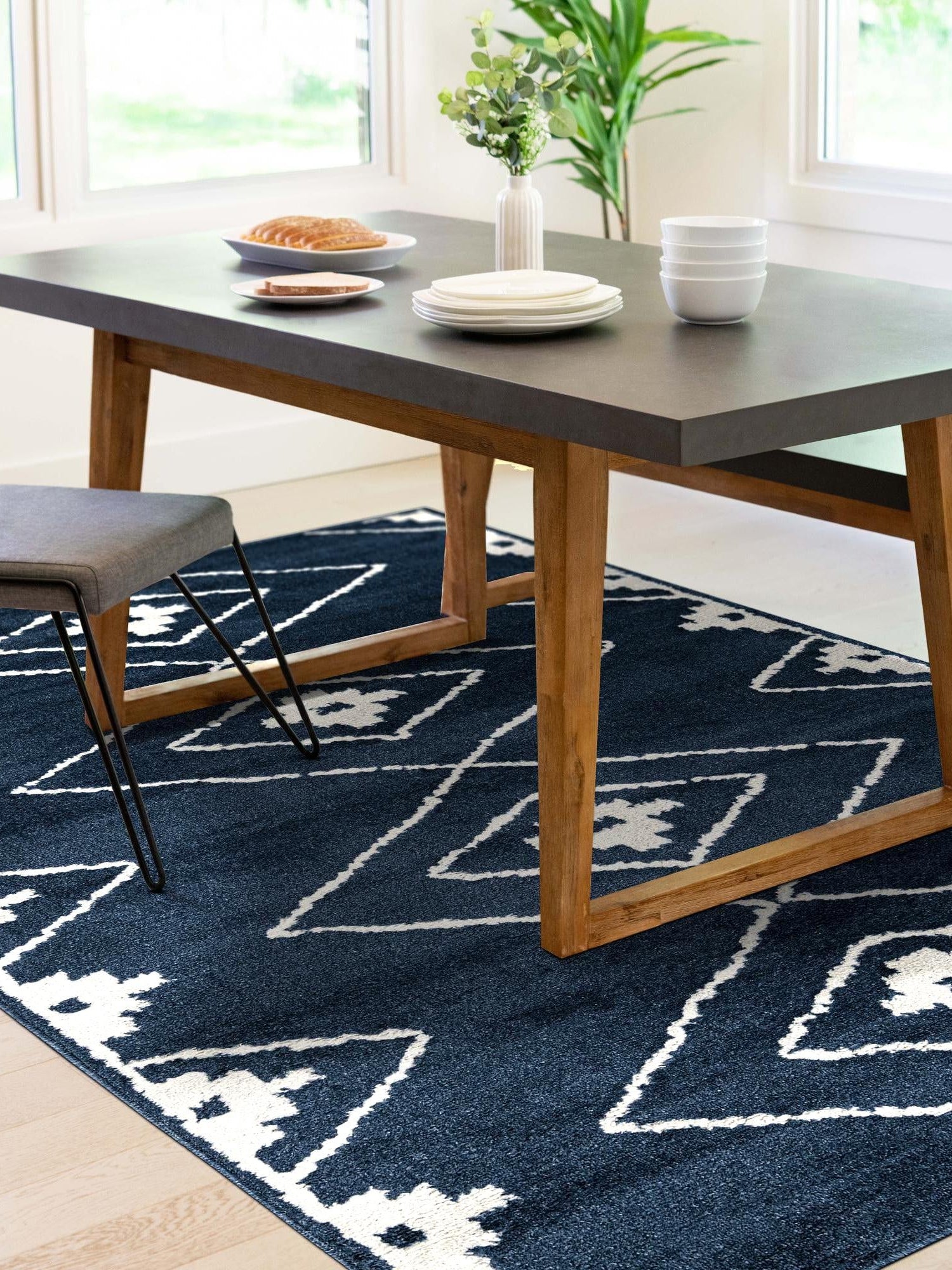 Blue 5' 1 x 8' Norge Rectangle Area Rug 100% Polypropylene Easy Clean Non Shed Stain Resistant Modern Carpet for Home Interior Design for Sale at Rug Engine