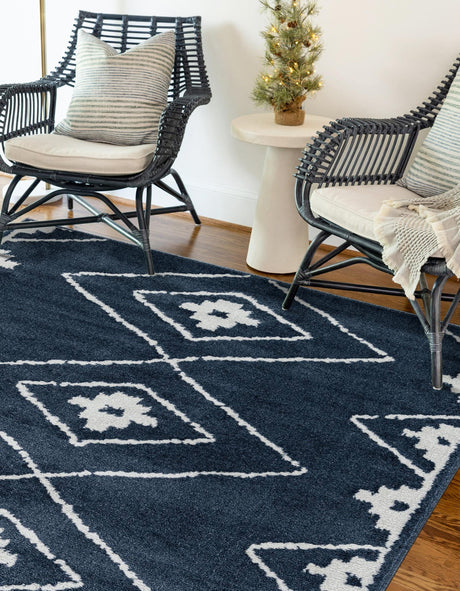 Blue 4' 1 x 6' 1 Norge Rectangle Area Rug 100% Polypropylene Easy Clean Non Shed Stain Resistant Modern Carpet for Home Interior Design for Sale at Rug Engine