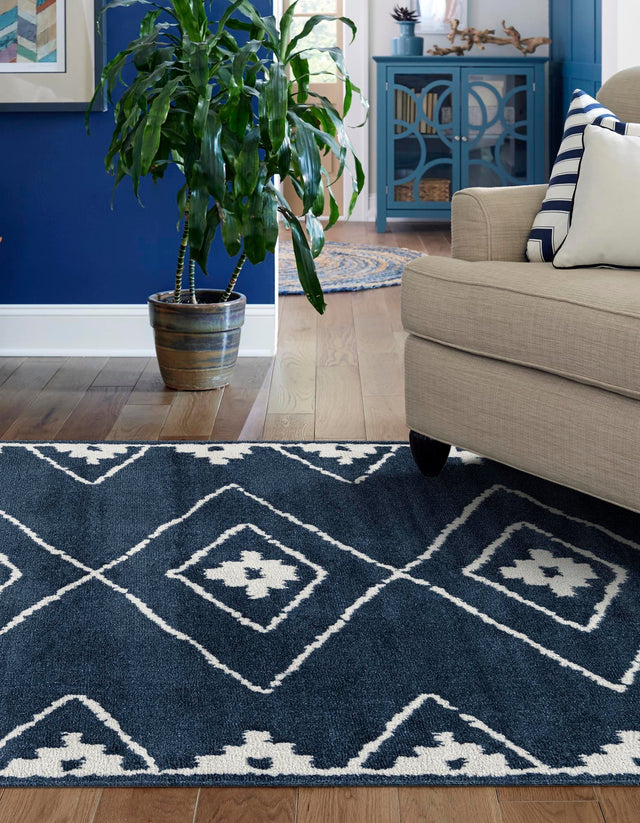 Blue 4' 1 x 6' 1 Norge Rectangle Area Rug 100% Polypropylene Easy Clean Non Shed Stain Resistant Modern Carpet for Home Interior Design for Sale at Rug Engine
