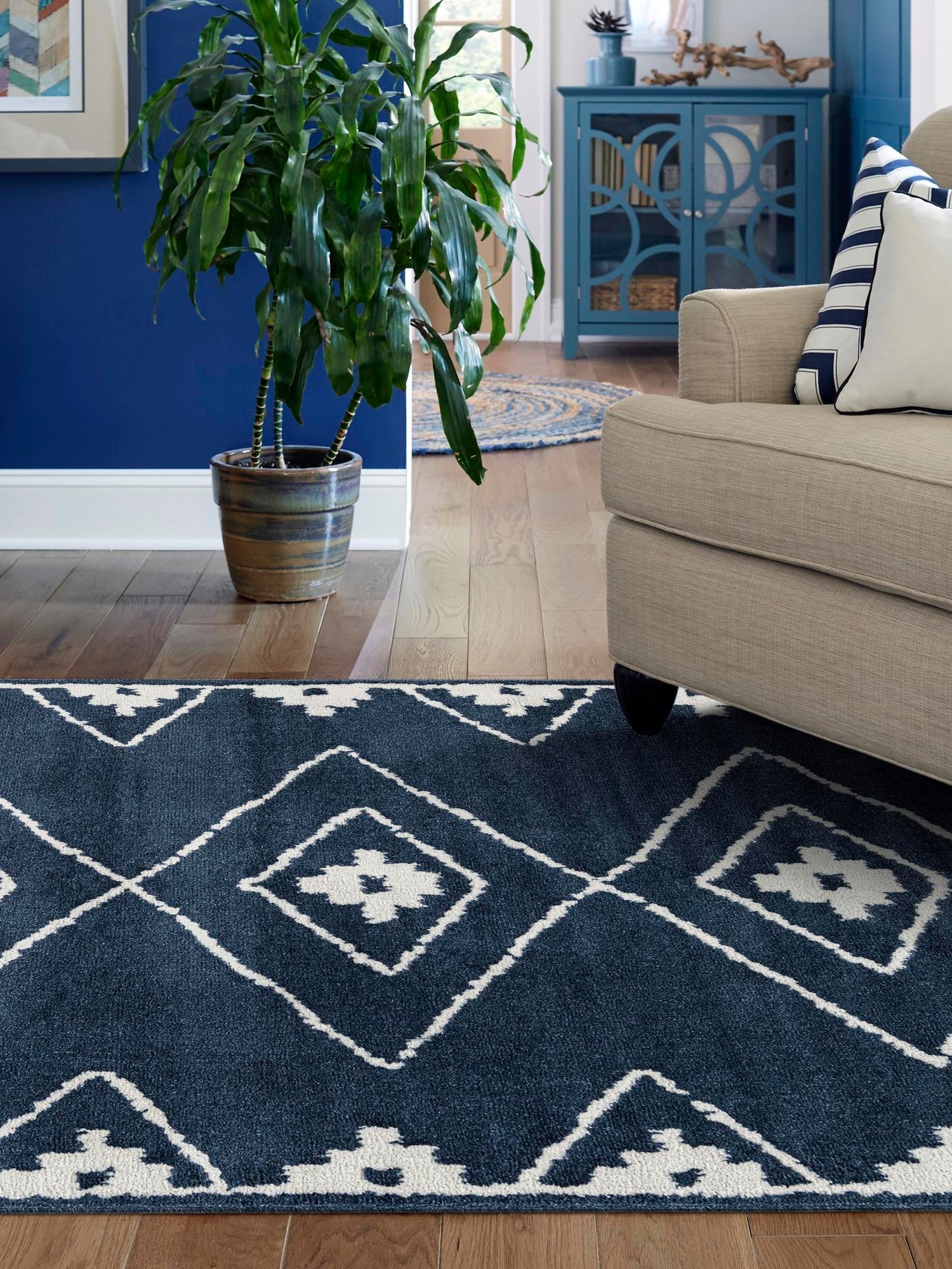 Blue 5' 1 x 7' 1 Norge Rectangle Area Rug 100% Polypropylene Easy Clean Non Shed Stain Resistant Modern Carpet for Home Interior Design for Sale at Rug Engine