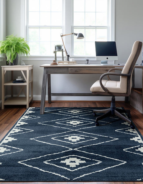 Blue 6' 1 x 9' Norge Rectangle Area Rug 100% Polypropylene Easy Clean Non Shed Stain Resistant Modern Carpet for Home Interior Design for Sale at Rug Engine
