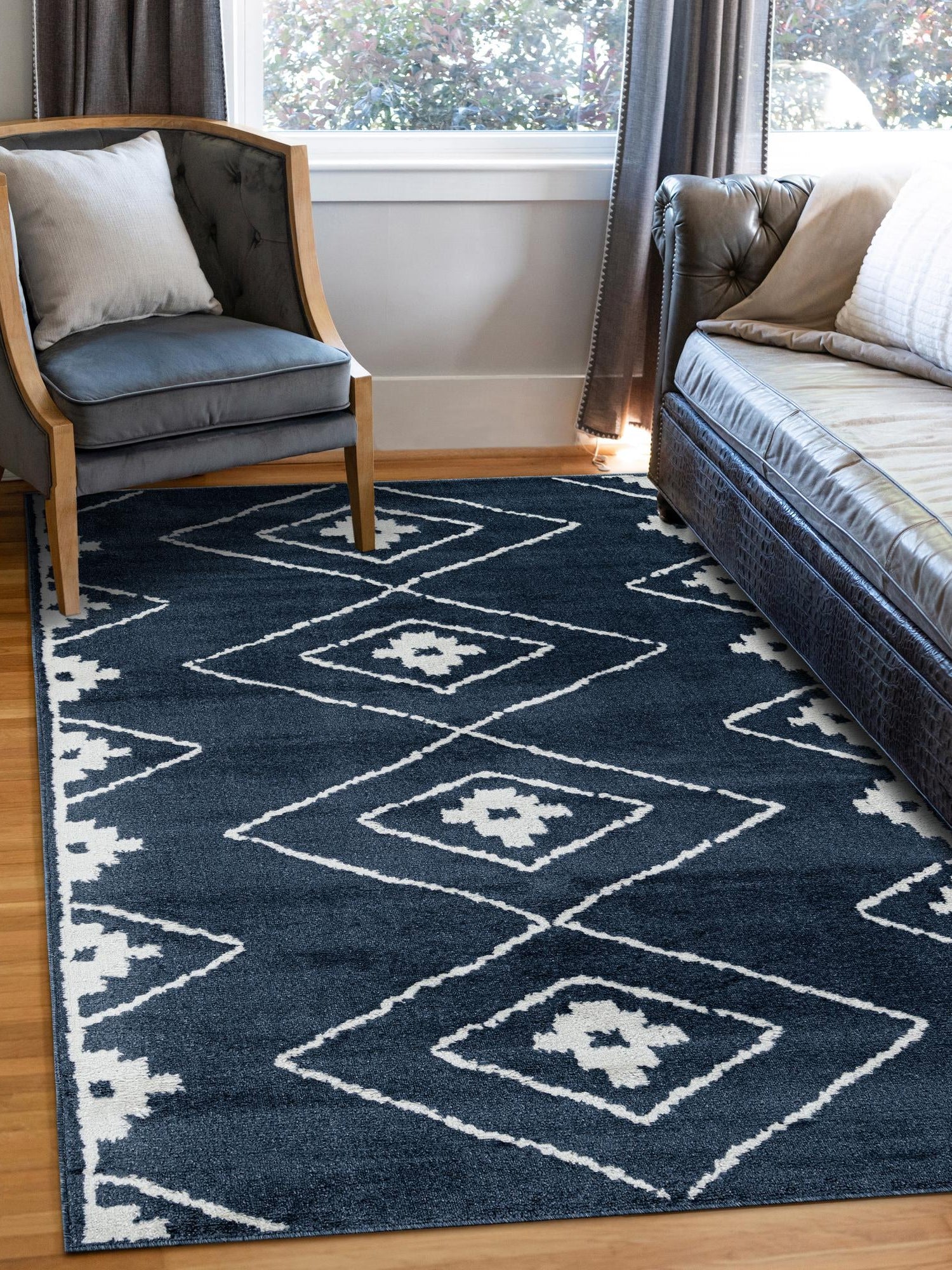 Blue 9' x 12' Norge Rectangle Area Rug 100% Polypropylene Easy Clean Non Shed Stain Resistant Modern Carpet for Home Interior Design for Sale at Rug Engine