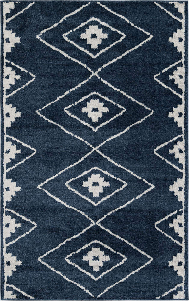 Blue 5' 1 x 8' Norge Rectangle Area Rug 100% Polypropylene Easy Clean Non Shed Stain Resistant Modern Carpet for Home Interior Design for Sale at Rug Engine