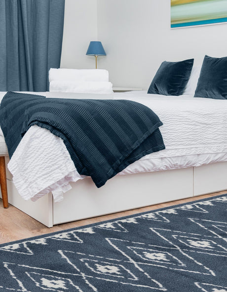 Blue 2' x 8' Norge Runner Area Rug 100% Polypropylene Easy Clean Non Shed Stain Resistant Modern Carpet for Home Interior Design for Sale at Rug Engine
