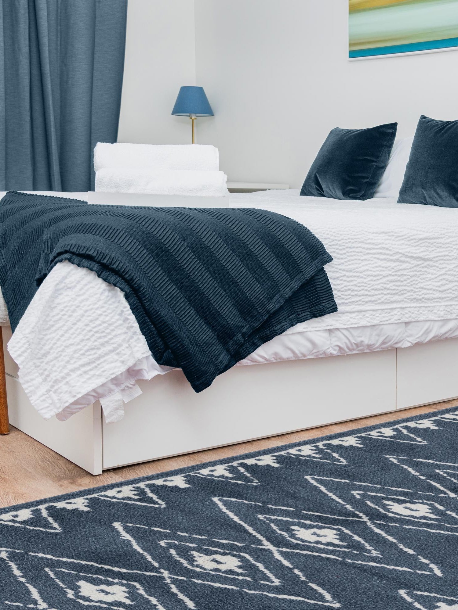 Blue 2' 7 x 10' Norge Runner Area Rug 100% Polypropylene Easy Clean Non Shed Stain Resistant Modern Carpet for Home Interior Design for Sale at Rug Engine
