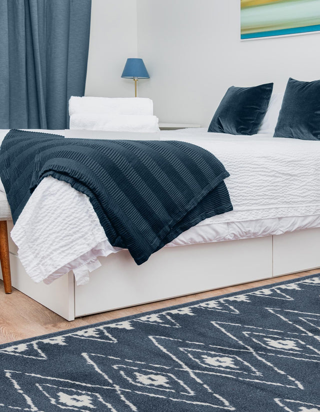 Blue 2' 7 x 10' Norge Runner Area Rug 100% Polypropylene Easy Clean Non Shed Stain Resistant Modern Carpet for Home Interior Design for Sale at Rug Engine