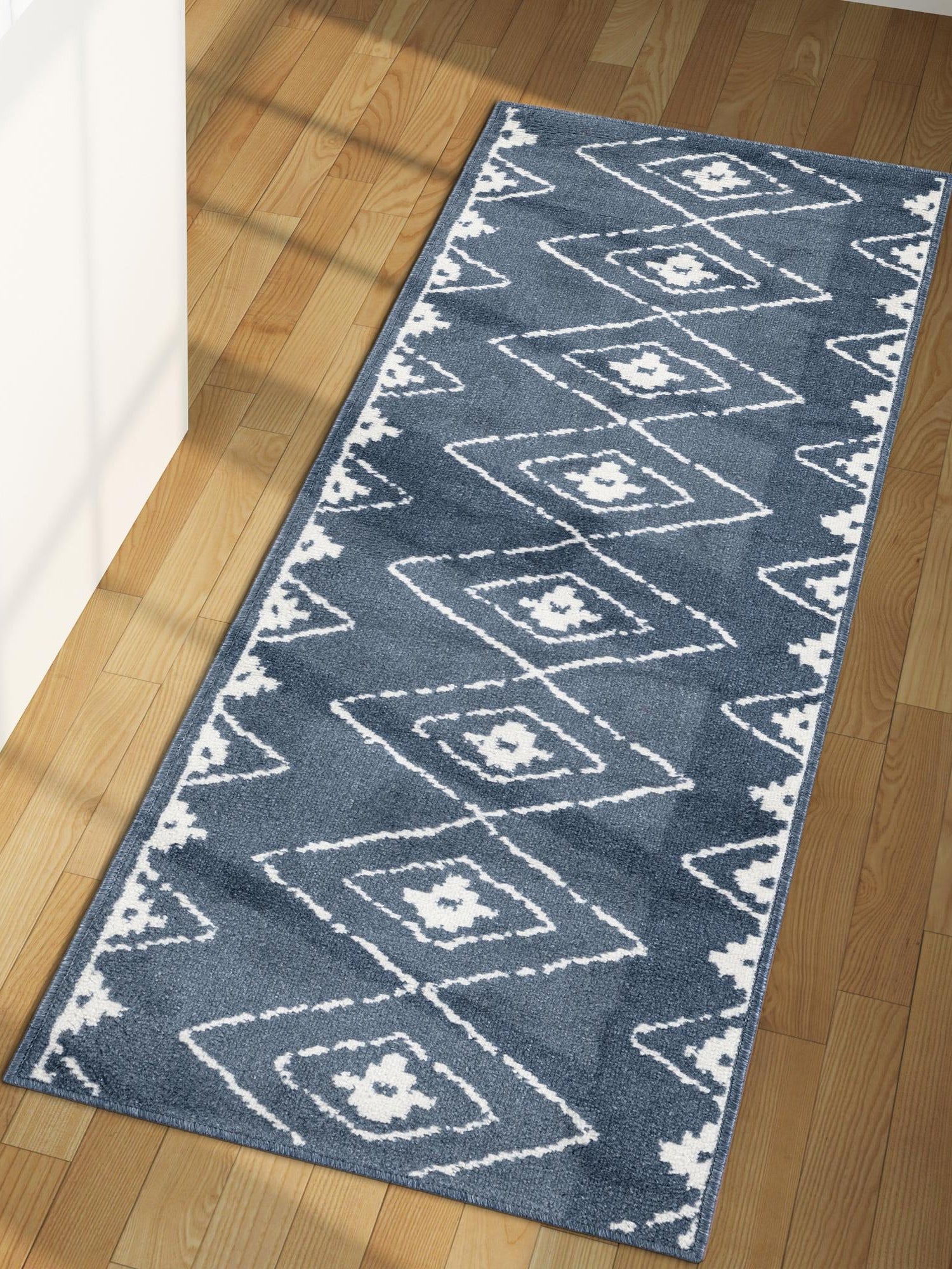 Blue 2' 7 x 10' Norge Runner Area Rug 100% Polypropylene Easy Clean Non Shed Stain Resistant Modern Carpet for Home Interior Design for Sale at Rug Engine