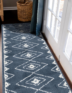 Blue 2' x 8' Norge Runner Area Rug 100% Polypropylene Easy Clean Non Shed Stain Resistant Modern Carpet for Home Interior Design for Sale at Rug Engine