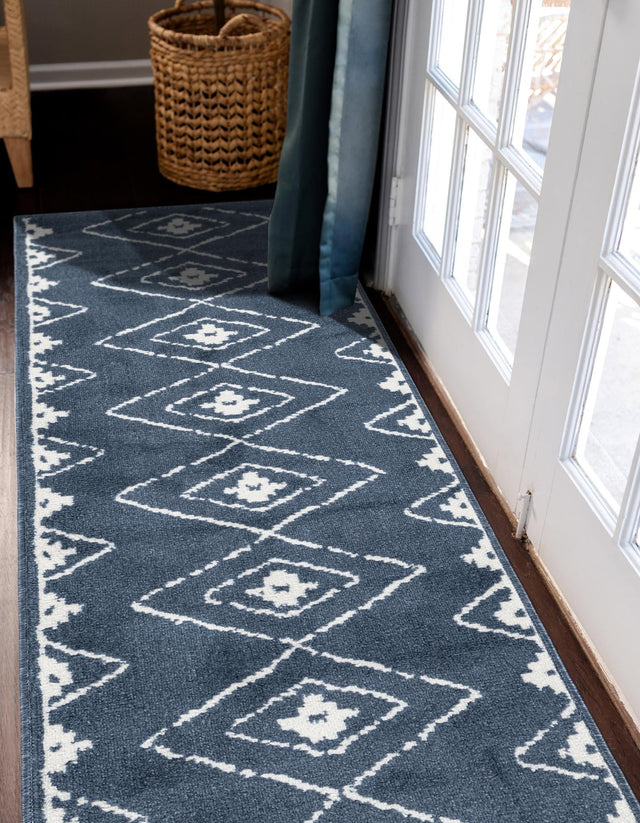 Blue 2' x 6' 1 Norge Runner Area Rug 100% Polypropylene Easy Clean Non Shed Stain Resistant Modern Carpet for Home Interior Design for Sale at Rug Engine