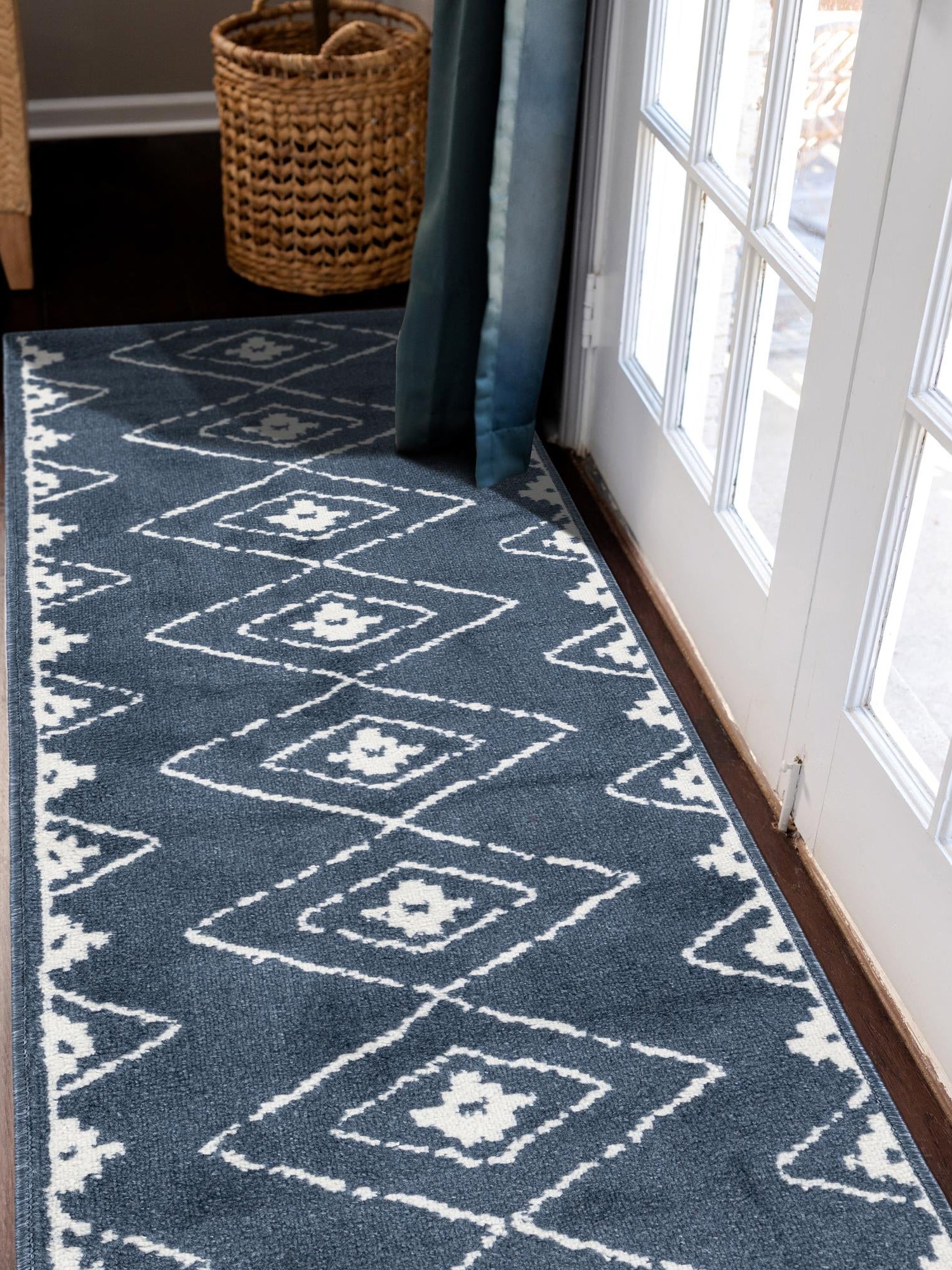 Blue 2' 7 x 10' Norge Runner Area Rug 100% Polypropylene Easy Clean Non Shed Stain Resistant Modern Carpet for Home Interior Design for Sale at Rug Engine