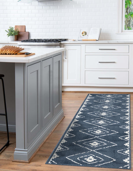 Blue 2' x 8' Norge Runner Area Rug 100% Polypropylene Easy Clean Non Shed Stain Resistant Modern Carpet for Home Interior Design for Sale at Rug Engine