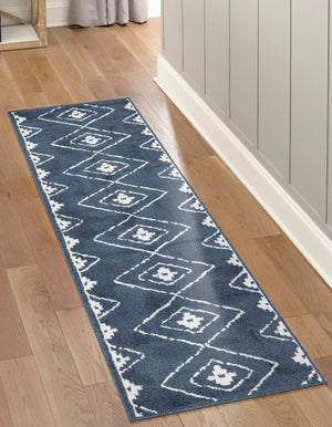 Blue 2' x 8' Norge Runner Area Rug 100% Polypropylene Easy Clean Non Shed Stain Resistant Modern Carpet for Home Interior Design for Sale at Rug Engine