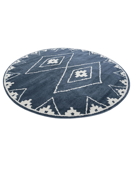Blue 7' 10 x 7' 10 Norge Round Area Rug 100% Polypropylene Easy Clean Non Shed Stain Resistant Modern Carpet for Home Interior Design for Sale at Rug Engine