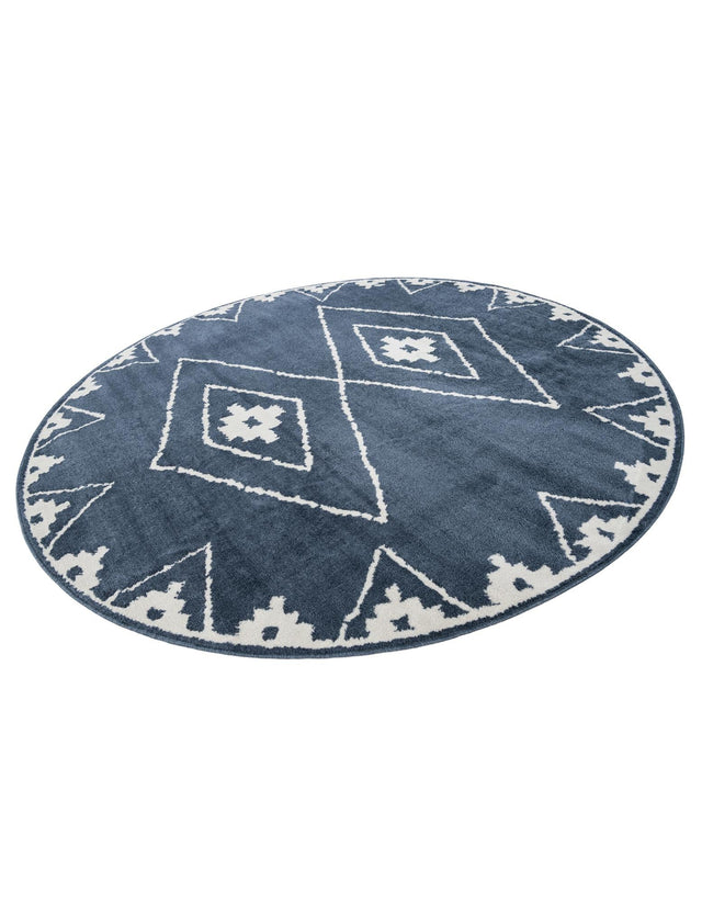 Blue 7' 10 x 7' 10 Norge Round Area Rug 100% Polypropylene Easy Clean Non Shed Stain Resistant Modern Carpet for Home Interior Design for Sale at Rug Engine