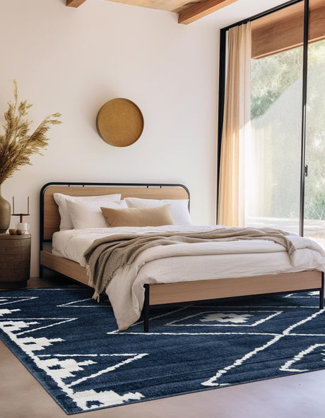 Blue 7' 10 x 7' 10 Norge Square Area Rug 100% Polypropylene Easy Clean Non Shed Stain Resistant Modern Carpet for Home Interior Design for Sale at Rug Engine