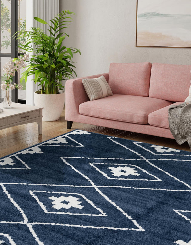 Blue 7' 10 x 7' 10 Norge Square Area Rug 100% Polypropylene Easy Clean Non Shed Stain Resistant Modern Carpet for Home Interior Design for Sale at Rug Engine