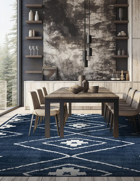 Blue 7' 10 x 7' 10 Norge Square Area Rug 100% Polypropylene Easy Clean Non Shed Stain Resistant Modern Carpet for Home Interior Design for Sale at Rug Engine