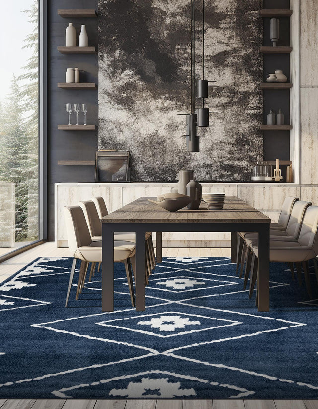 Blue 7' 10 x 7' 10 Norge Square Area Rug 100% Polypropylene Easy Clean Non Shed Stain Resistant Modern Carpet for Home Interior Design for Sale at Rug Engine