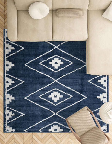 Blue 7' 10 x 7' 10 Norge Square Area Rug 100% Polypropylene Easy Clean Non Shed Stain Resistant Modern Carpet for Home Interior Design for Sale at Rug Engine