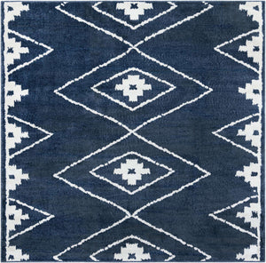 Blue 7' 10 x 7' 10 Norge Square Area Rug 100% Polypropylene Easy Clean Non Shed Stain Resistant Modern Carpet for Home Interior Design for Sale at Rug Engine
