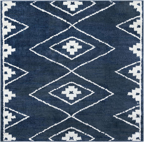 Blue 7' 10 x 7' 10 Norge Square Area Rug 100% Polypropylene Easy Clean Non Shed Stain Resistant Modern Carpet for Home Interior Design for Sale at Rug Engine