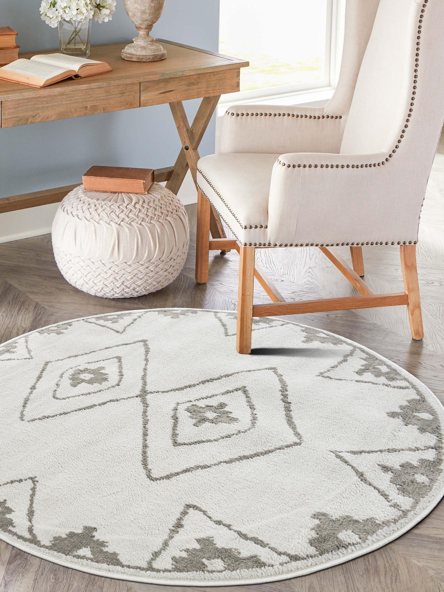Ivory 5' 1 x 5' 1 Norge Round Area Rug 100% Polypropylene Easy Clean Non Shed Stain Resistant Modern Carpet for Home Interior Design for Sale at Rug Engine