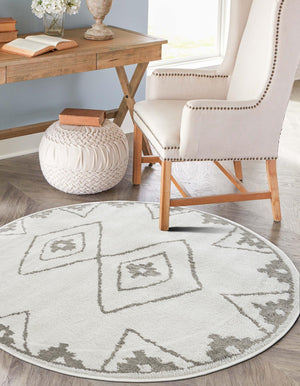 Ivory 7' 10 x 7' 10 Norge Round Area Rug 100% Polypropylene Easy Clean Non Shed Stain Resistant Modern Carpet for Home Interior Design for Sale at Rug Engine