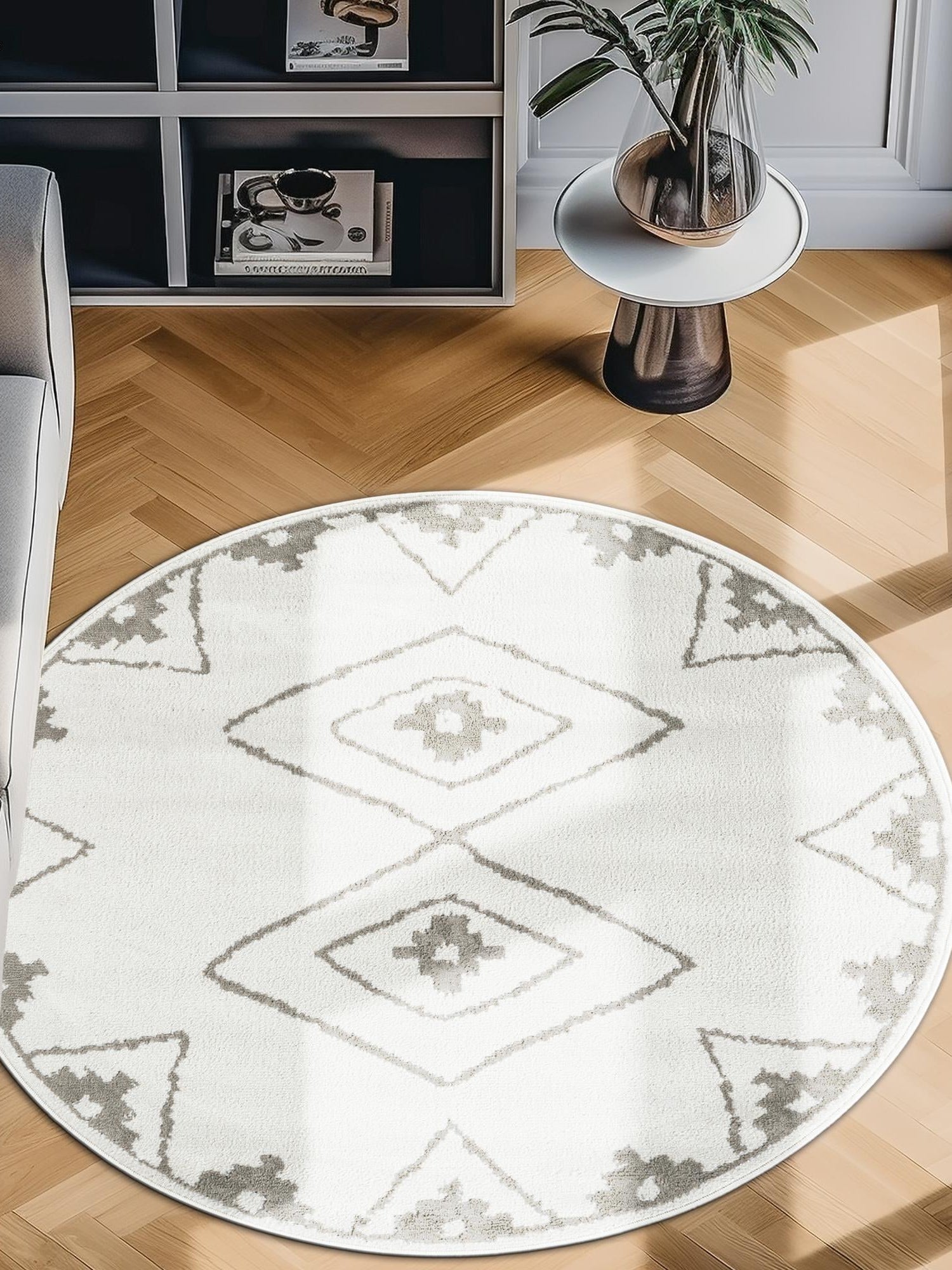 Ivory 7' 10 x 7' 10 Norge Round Area Rug 100% Polypropylene Easy Clean Non Shed Stain Resistant Modern Carpet for Home Interior Design for Sale at Rug Engine