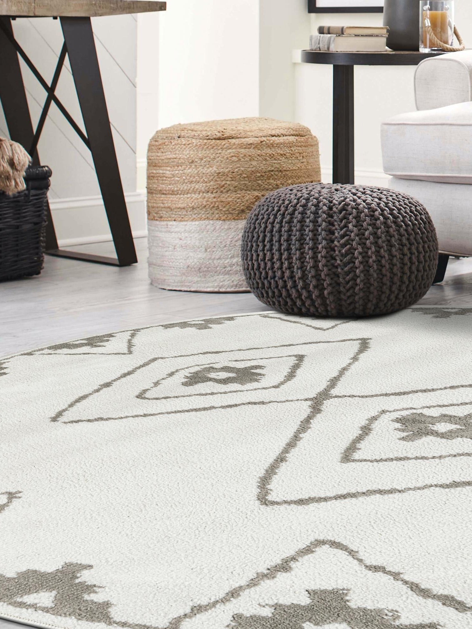 Ivory 3' 1 x 3' 1 Norge Round Area Rug 100% Polypropylene Easy Clean Non Shed Stain Resistant Modern Carpet for Home Interior Design for Sale at Rug Engine