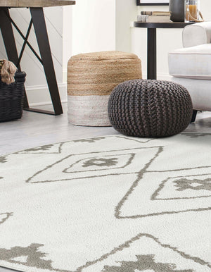 Ivory 7' 10 x 7' 10 Norge Round Area Rug 100% Polypropylene Easy Clean Non Shed Stain Resistant Modern Carpet for Home Interior Design for Sale at Rug Engine