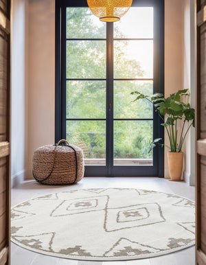 Ivory 5' 1 x 5' 1 Norge Round Area Rug 100% Polypropylene Easy Clean Non Shed Stain Resistant Modern Carpet for Home Interior Design for Sale at Rug Engine