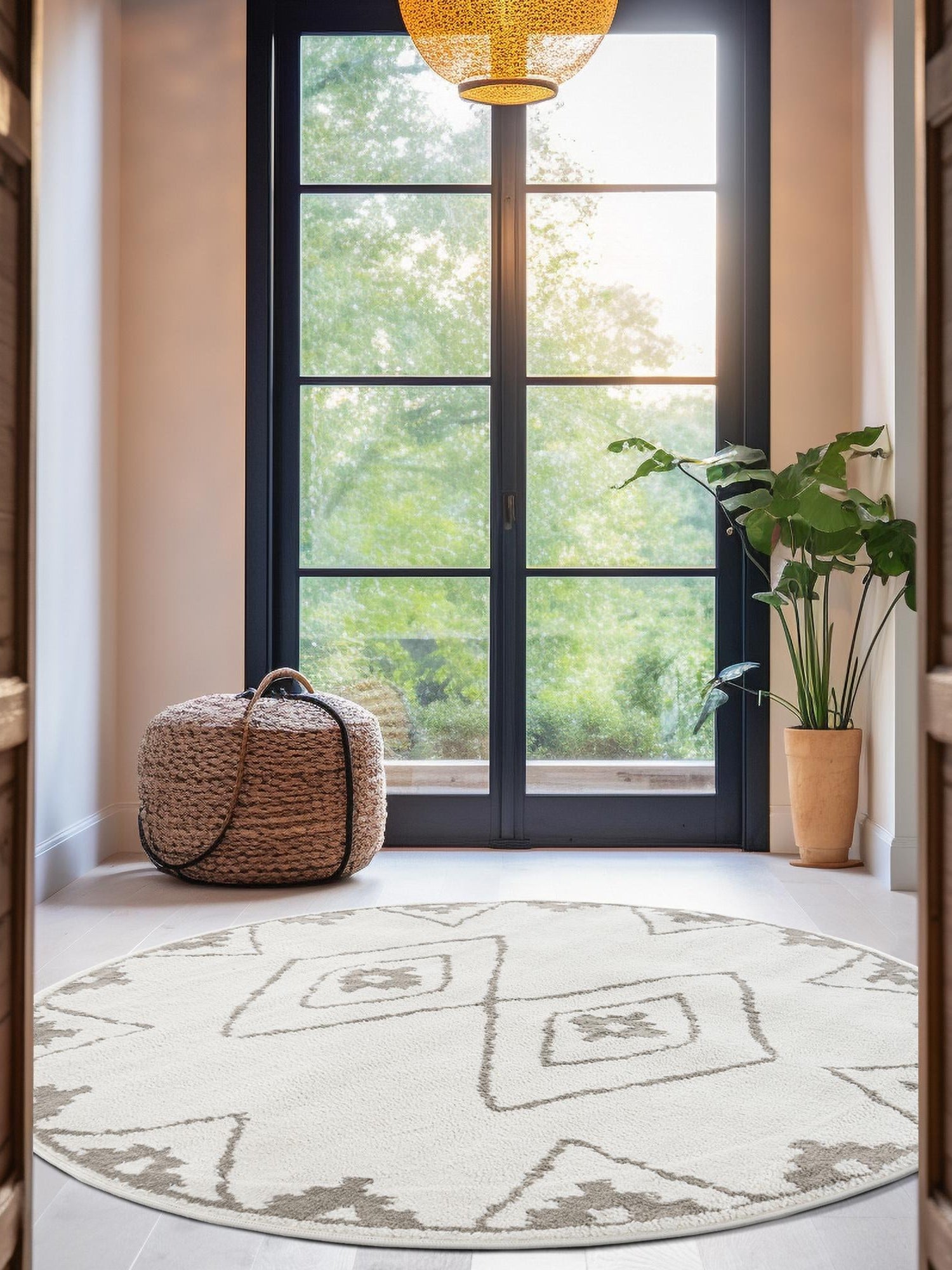 Ivory 4' 1 x 4' 1 Norge Round Area Rug 100% Polypropylene Easy Clean Non Shed Stain Resistant Modern Carpet for Home Interior Design for Sale at Rug Engine
