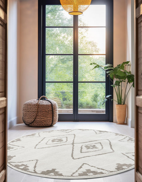 Ivory 4' 1 x 4' 1 Norge Round Area Rug 100% Polypropylene Easy Clean Non Shed Stain Resistant Modern Carpet for Home Interior Design for Sale at Rug Engine