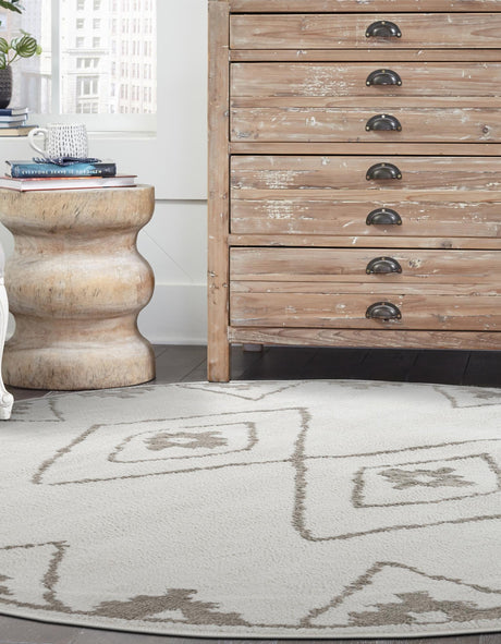 Ivory 10' x 10' Norge Round Area Rug 100% Polypropylene Easy Clean Non Shed Stain Resistant Modern Carpet for Home Interior Design for Sale at Rug Engine