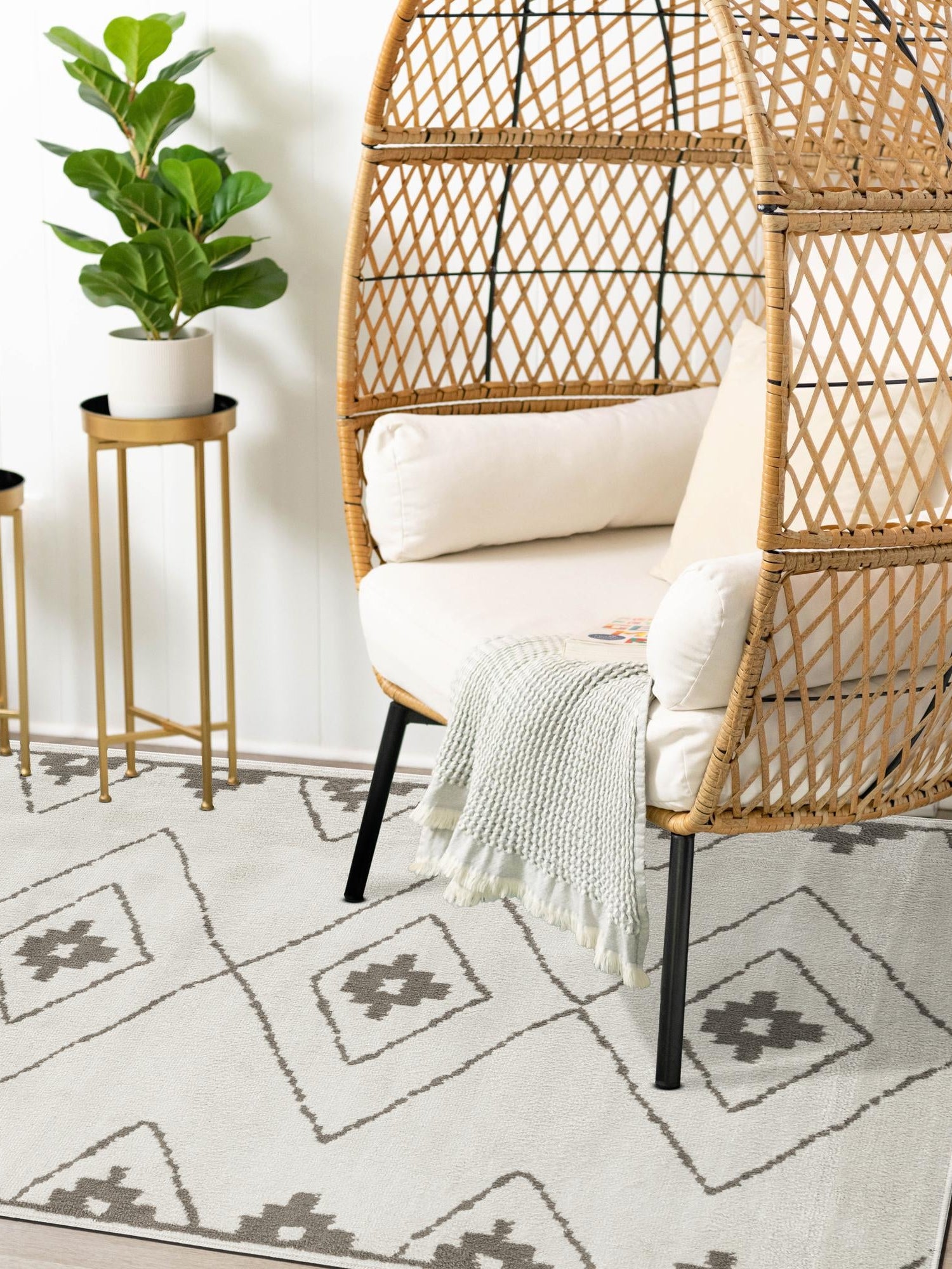 Ivory 6' 1 x 9' Norge Rectangle Area Rug 100% Polypropylene Easy Clean Non Shed Stain Resistant Modern Carpet for Home Interior Design for Sale at Rug Engine