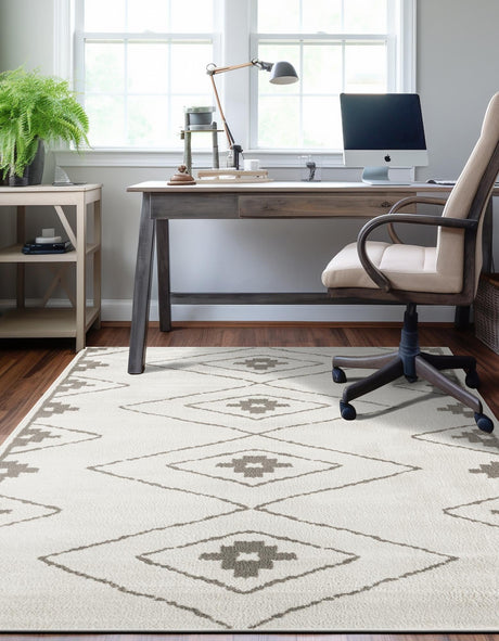 Ivory 4' 1 x 6' 1 Norge Rectangle Area Rug 100% Polypropylene Easy Clean Non Shed Stain Resistant Modern Carpet for Home Interior Design for Sale at Rug Engine