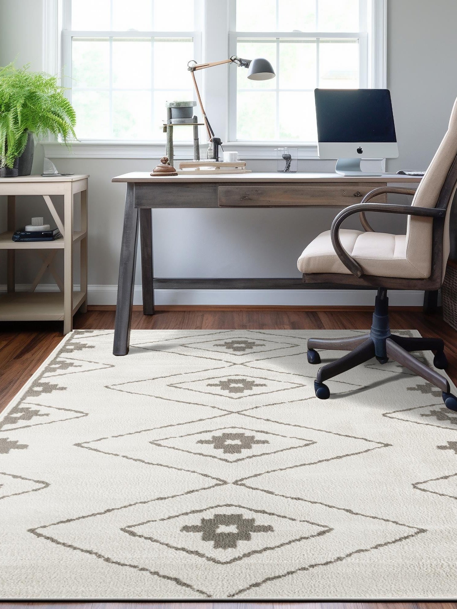 Ivory 6' 1 x 9' Norge Rectangle Area Rug 100% Polypropylene Easy Clean Non Shed Stain Resistant Modern Carpet for Home Interior Design for Sale at Rug Engine