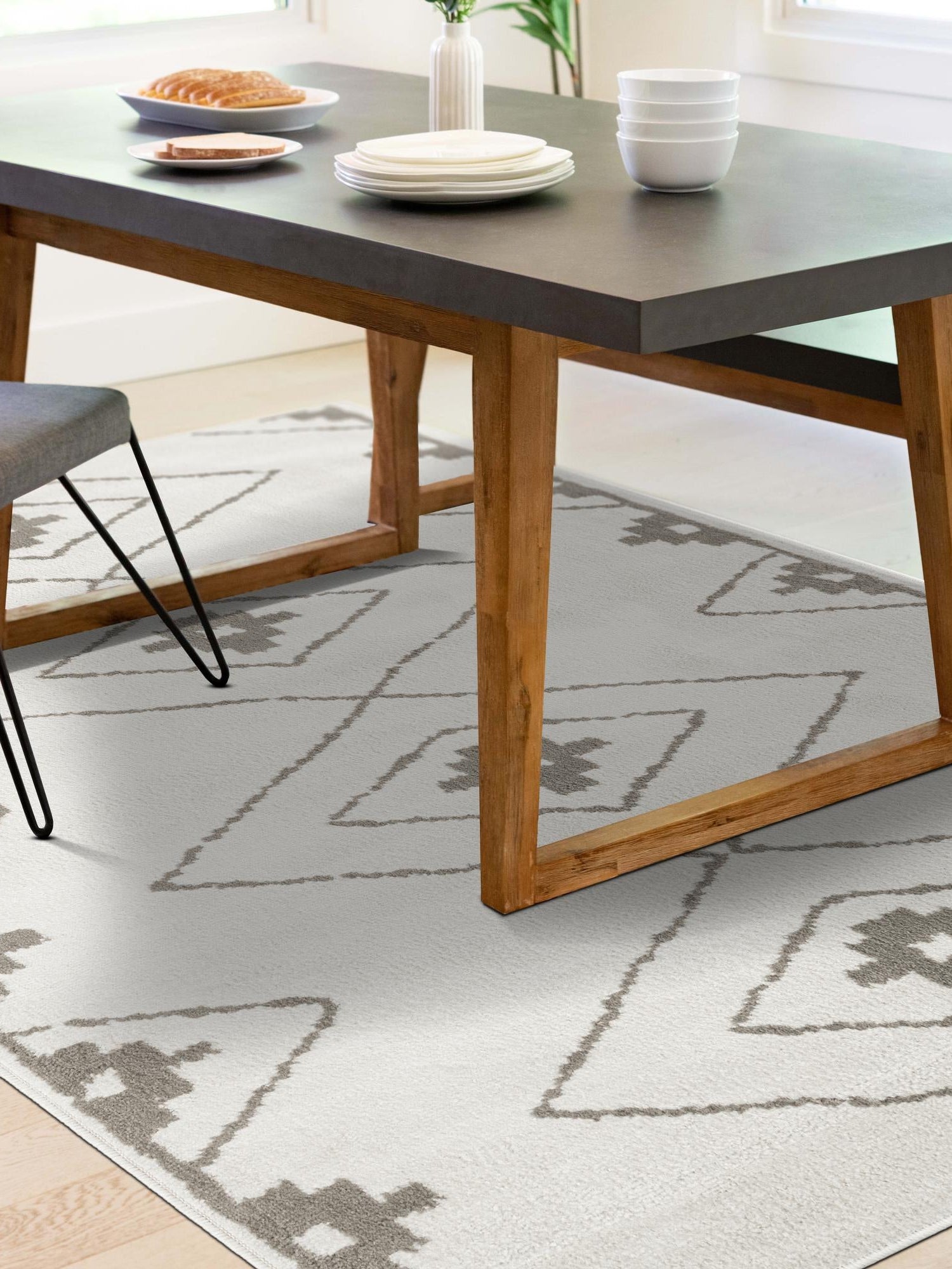 Ivory 4' 1 x 6' 1 Norge Rectangle Area Rug 100% Polypropylene Easy Clean Non Shed Stain Resistant Modern Carpet for Home Interior Design for Sale at Rug Engine
