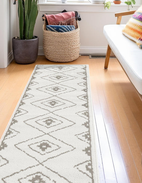 Ivory 2' 7 x 10' Norge Runner Area Rug 100% Polypropylene Easy Clean Non Shed Stain Resistant Modern Carpet for Home Interior Design for Sale at Rug Engine