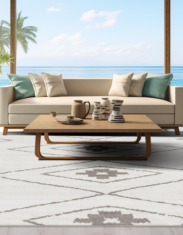 Ivory 7' 10 x 7' 10 Norge Square Area Rug 100% Polypropylene Easy Clean Non Shed Stain Resistant Modern Carpet for Home Interior Design for Sale at Rug Engine
