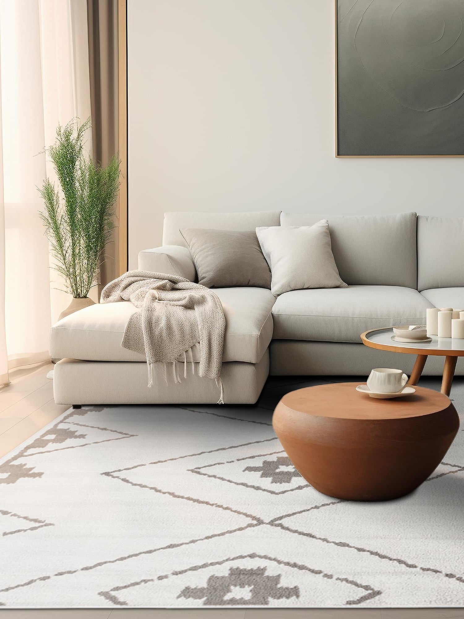 Ivory 7' 10 x 7' 10 Norge Square Area Rug 100% Polypropylene Easy Clean Non Shed Stain Resistant Modern Carpet for Home Interior Design for Sale at Rug Engine