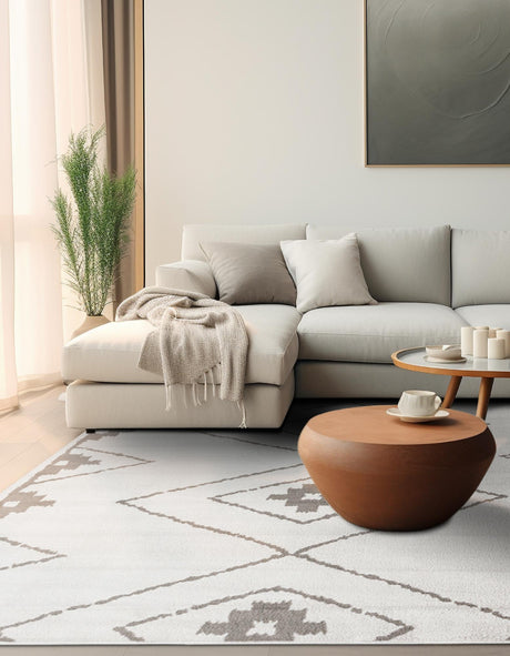 Ivory 7' 10 x 7' 10 Norge Square Area Rug 100% Polypropylene Easy Clean Non Shed Stain Resistant Modern Carpet for Home Interior Design for Sale at Rug Engine