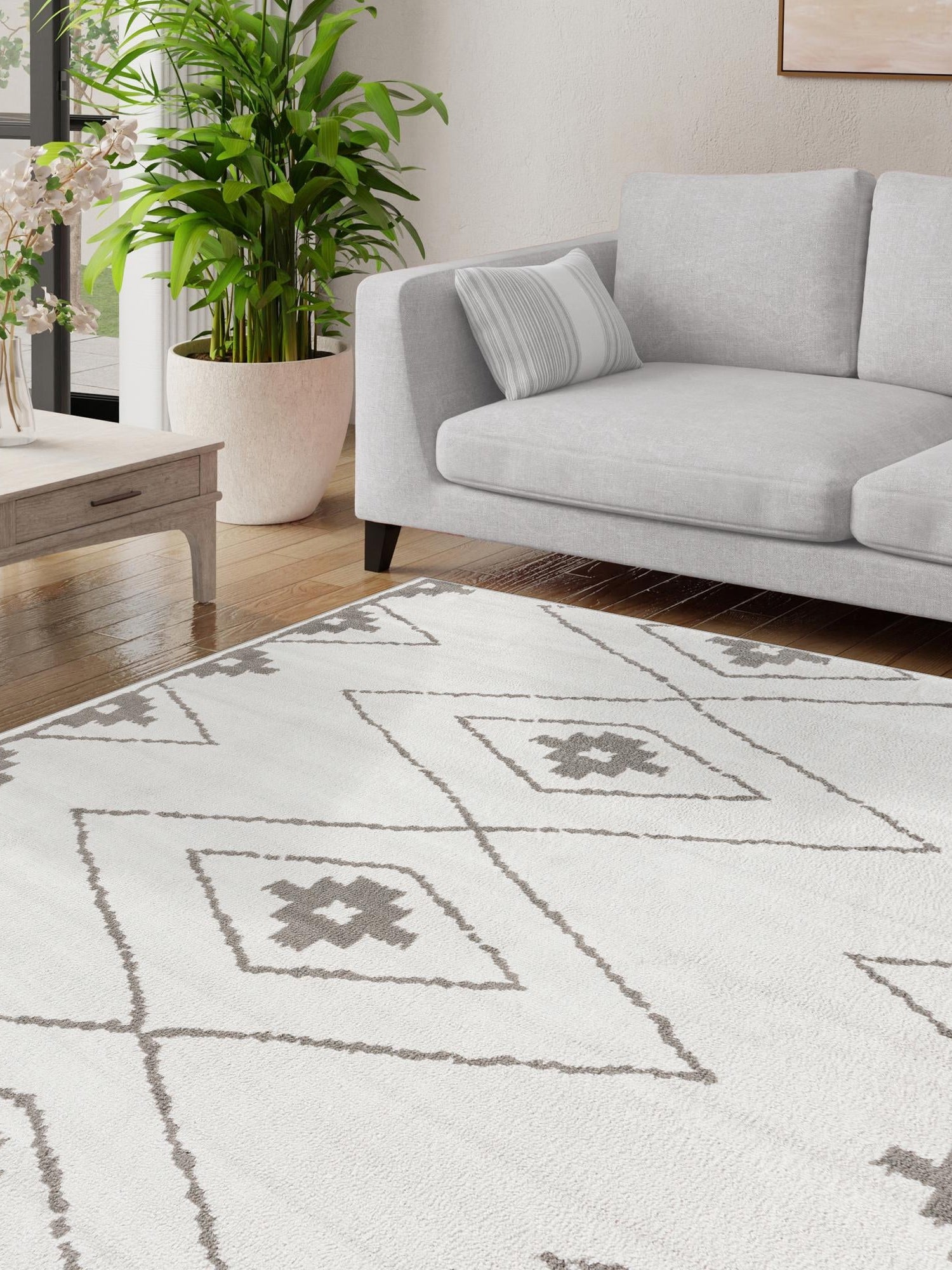 Ivory 7' 10 x 7' 10 Norge Square Area Rug 100% Polypropylene Easy Clean Non Shed Stain Resistant Modern Carpet for Home Interior Design for Sale at Rug Engine