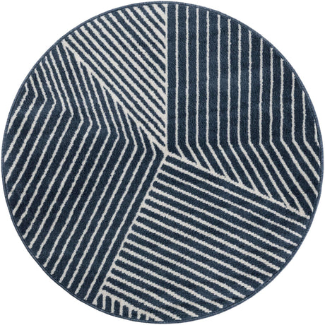 Blue 4' 1 x 4' 1 Norge Round Area Rug 100% Polypropylene Easy Clean Non Shed Stain Resistant Modern Carpet for Home Interior Design for Sale at Rug Engine