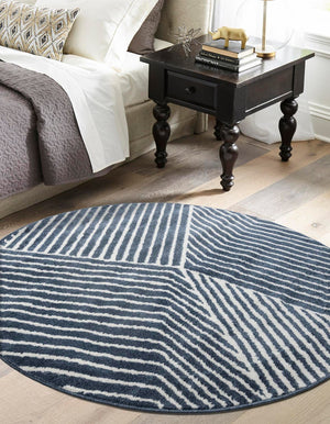 Blue 7' 10 x 7' 10 Norge Round Area Rug 100% Polypropylene Easy Clean Non Shed Stain Resistant Modern Carpet for Home Interior Design for Sale at Rug Engine