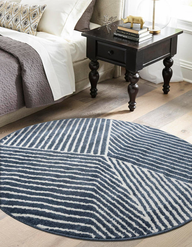 Blue 7' 10 x 7' 10 Norge Round Area Rug 100% Polypropylene Easy Clean Non Shed Stain Resistant Modern Carpet for Home Interior Design for Sale at Rug Engine
