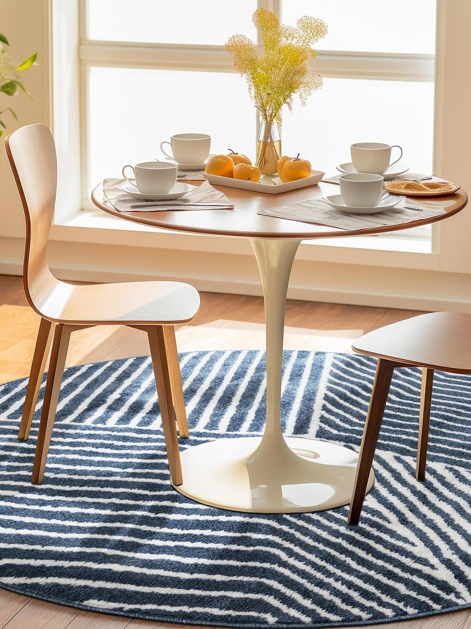 Blue 7' 10 x 7' 10 Norge Round Area Rug 100% Polypropylene Easy Clean Non Shed Stain Resistant Modern Carpet for Home Interior Design for Sale at Rug Engine