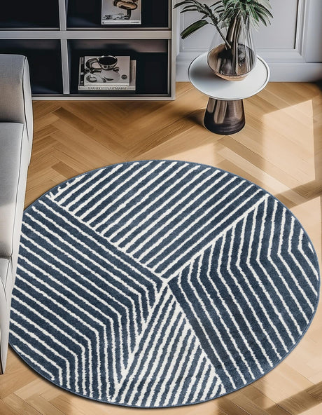 Blue 7' 10 x 7' 10 Norge Round Area Rug 100% Polypropylene Easy Clean Non Shed Stain Resistant Modern Carpet for Home Interior Design for Sale at Rug Engine